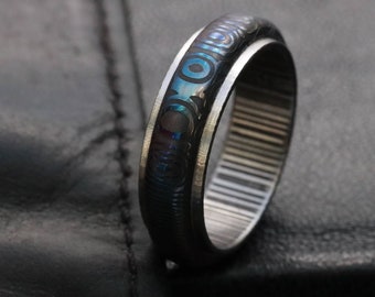 Stainless Damascus "traditional -black & blue twist"   Customizable ring! Mens wedding band damascus steel ring, mens rings