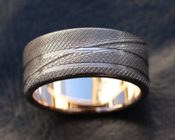 Gold & Stainless Damascus 10mm (Customizable band)