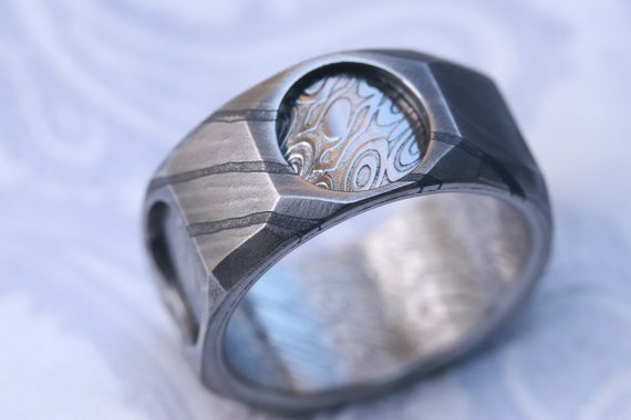 New* The cube" Limited Edition Series-12mm Timascus / Mokuti timascus & damasteel  ring,mens ring, mokuti ring, Damascus ring