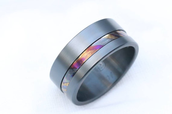 8mm ring black zirconium *limited 10 ring edition zrti Timascus Mokuti & Stainless black timascus ring, mokuti ring, wedding ring mens ring