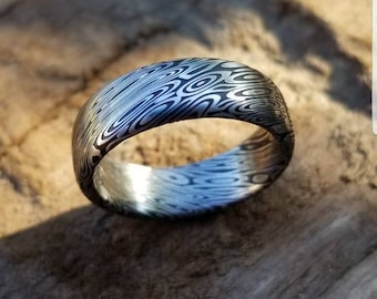 8mm Damascus steel damasteel ring "dark coral" Customizable ring! Damascus ring, genuine damascus steel ring, stainless damascus ring