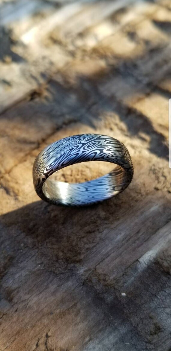 8mm Damascus steel damasteel ring "dark coral" Customizable ring! Damascus ring, genuine damascus steel ring, stainless damascus ring