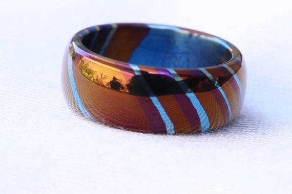 Solid Timascus ring 8mm ring  timascus ring, mokuti ring rolled ring colorful ring wedding band, orange ring, titanium damascus domed ring