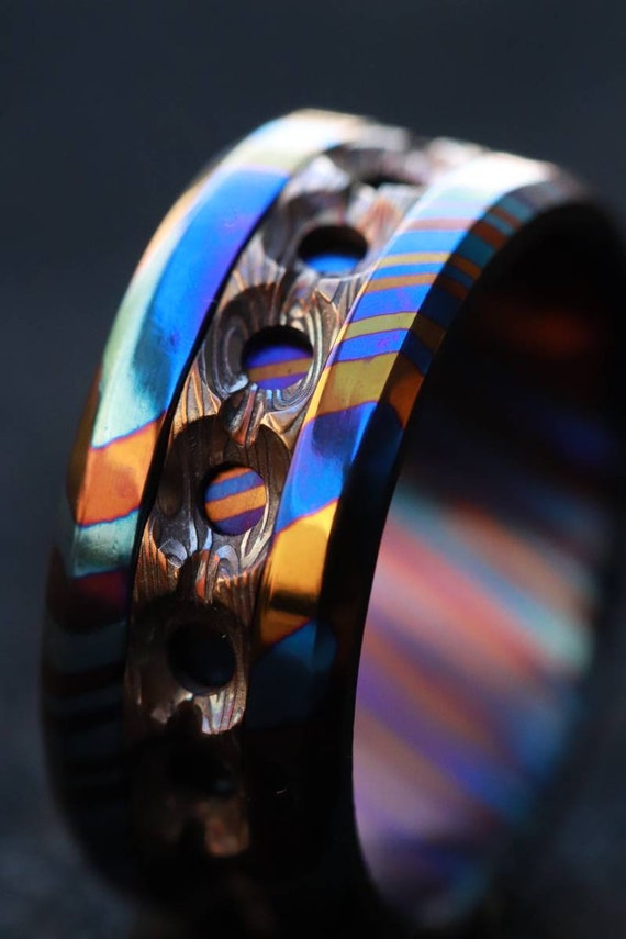 New*Grayson" Limited Edition Series-10mm Timascus / Mokuti timascus & damasteel  ring,mens ring, mokuti ring, Damascus ring