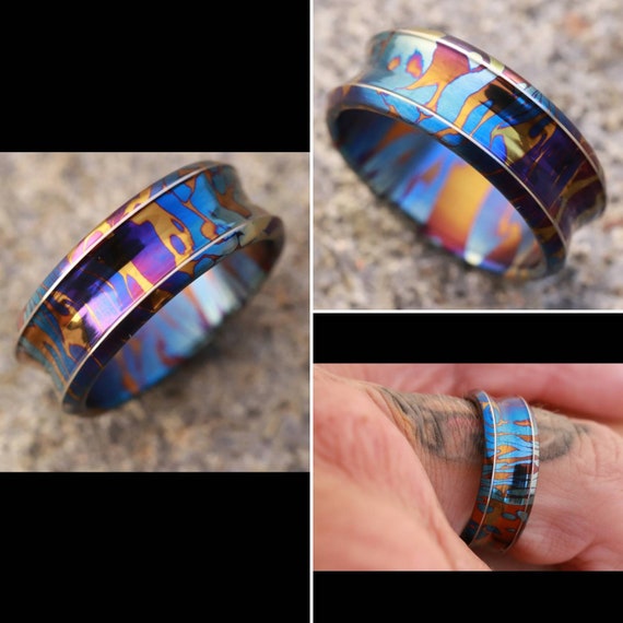 Dragons breathe timascus customizable 8mm ring chamfered edge Solid Titanium ring 5mm-8mm wide mens ring