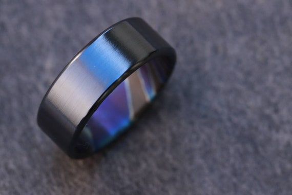 8mm black titanium ring Black / ZrTi brushed ziconium timascus ring,black timascus ring, mens rings weddingrings, zirconium damascus