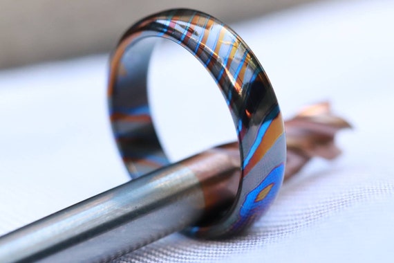 LIMITED EDITION***Solid Black Timascus zrti ring 5mm wide timascus ring, mokuti ring (polished finish) black timascus ring