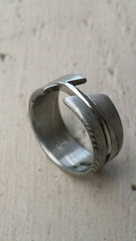 Stainless steel Damascus  "DEBONAIR" handmade ring