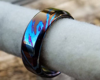 Timascus Ring 7-8mm Titanium Damascus Mens Chamfered Ring - Etsy