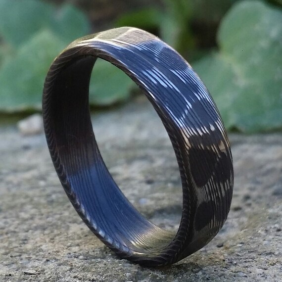 Stainless steel Damascus " Blackened-Leopard" 3mm - 8mm Customizable ring!