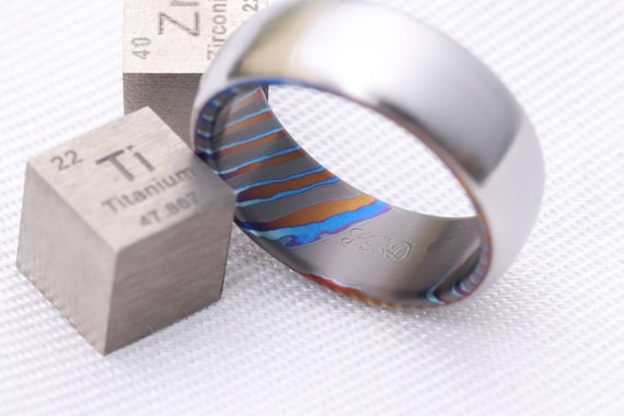 8mm titanium ring Black / ZrTi brushed titanium timascus ring,black timascus ring, mens rings weddingrings, zirconium damascus