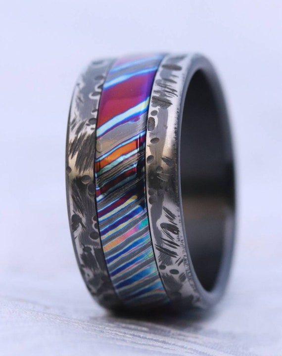 Zirconium timascus weathered 10mm ring , customizable ring