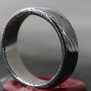 New* Damascus steel ring Stainless steel damasteel customizable ring! Darker color etch. Damascus steel ring genuine damascus ring