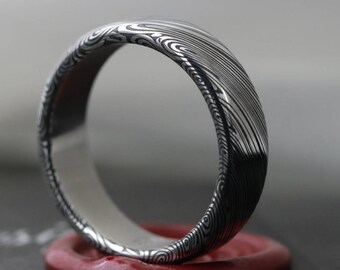 New* Damascus steel ring Stainless steel damasteel customizable ring! Darker color etch. Damascus steel ring genuine damascus ring