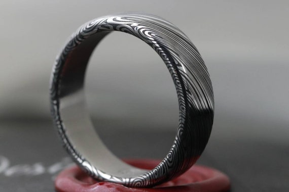 New* Damascus steel ring Stainless steel damasteel customizable ring! Darker color etch. Damascus steel ring genuine damascus ring