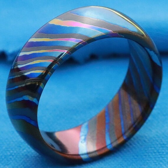 Black Timascus ring / ZrTi 3mm - 9mm wide timascus ring, mokuti ring (polished finish) black timascus ring zerconium ring mens rings edc