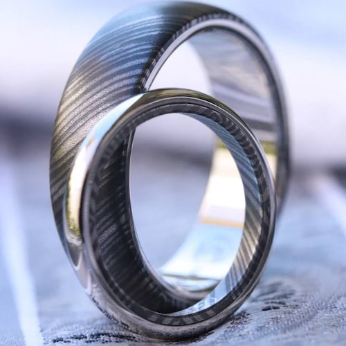 Timascus Ring 8mm Wide Titanium Zirconium, Mokuti Ring