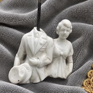 Vintage German Porcelain Couple | Antique Doll Parts Assemblage | White Porcelain Man & Woman | Unusual Found Object, Approx 2" Tall.