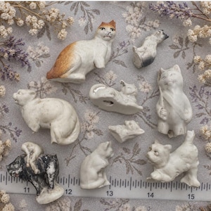 9 Vintage Porcelain Cat Figurines Lot | Antique Miniature Cats | White Ceramic Cat Collection | Vintage Dollhouse Animals | Found Objects