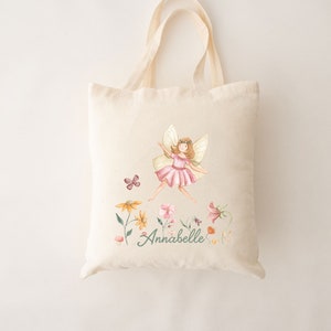 Custom Fairy Garden Tote Bag.  Whimsical Fairy Tote bag customized with name.  Personalized Floral Fairy tote bag.  Fairy birthday party.