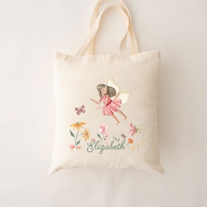 Custom Fairy Garden Tote Bag.  Whimsical Fairy Tote bag customized with name.  Personalized Floral Fairy tote bag.  Fairy birthday party.
