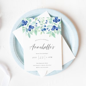 Printable Berry First Birthday Invitation | Paperless Post Berry Sweet Birthday | Digital Blueberry Birthday Invitation | BDAY-001-Invite B
