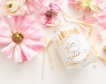 Pink colored matches in a glass jar | Glass Match Jar with pink tipped matches and cork | Glass jar of matches | Rainbow matchsticks