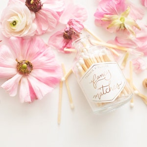 Pink colored matches in a glass jar Glass Match Jar with rose tipped matches and cork Glass jar of matches Rainbow matchsticks image 2