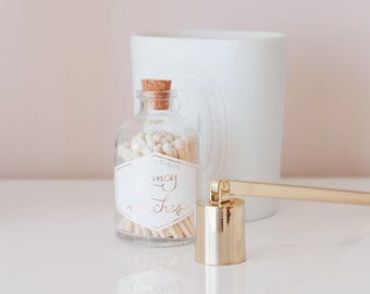 White colored matches in a glass jar | Glass Match Jar with pink tipped matches and cork | Glass jar of matches | Rainbow matchsticks