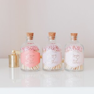 Pink colored matches in a glass jar Glass Match Jar with rose tipped matches and cork Glass jar of matches Rainbow matchsticks image 5