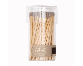 Driftwood Beige matches in a glass jar | Allumette Match Jar with tall neutral tipped matches | Glass jar of matches | Beige matchsticks