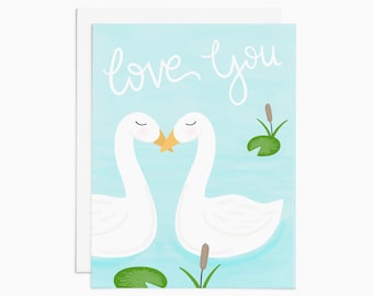 LOVE YOU illustrated swans card