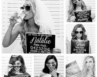 Bachelorette Party Mugshot Signs. Customized with your girls' information, and your ink color!