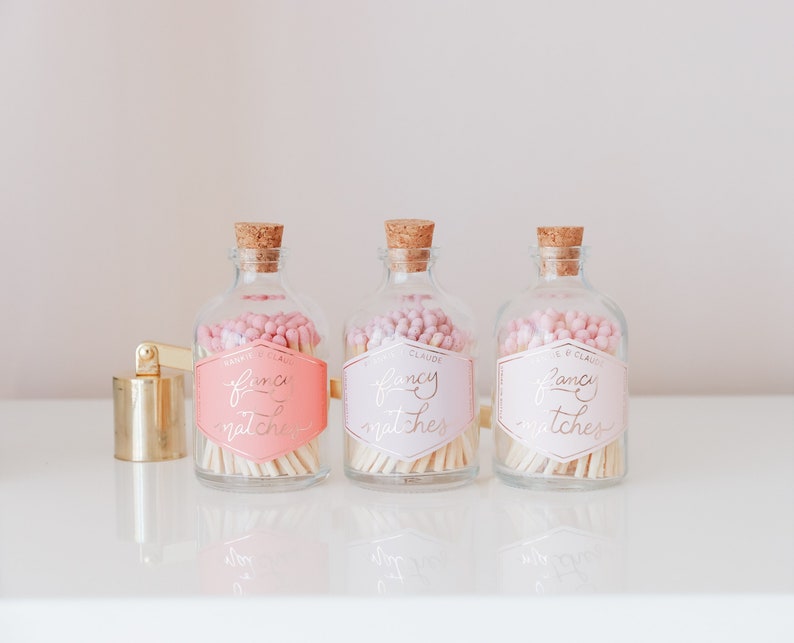 Pink colored matches in a glass jar Glass Match Jar with rose tipped matches and cork Glass jar of matches Rainbow matchsticks image 5