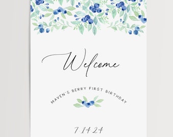 Printable Berry First Birthday Welcome Sign| Berry Sweet Birthday | Digital Blueberry Printable Welcome Sign | BDAY-001-Welcome A