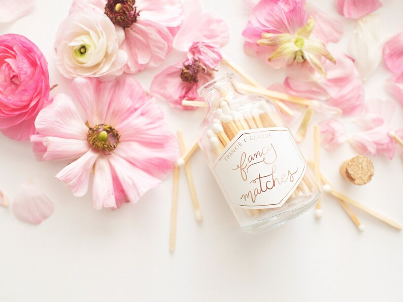 Pink colored matches in a glass jar Glass Match Jar with rose tipped matches and cork Glass jar of matches Rainbow matchsticks image 2