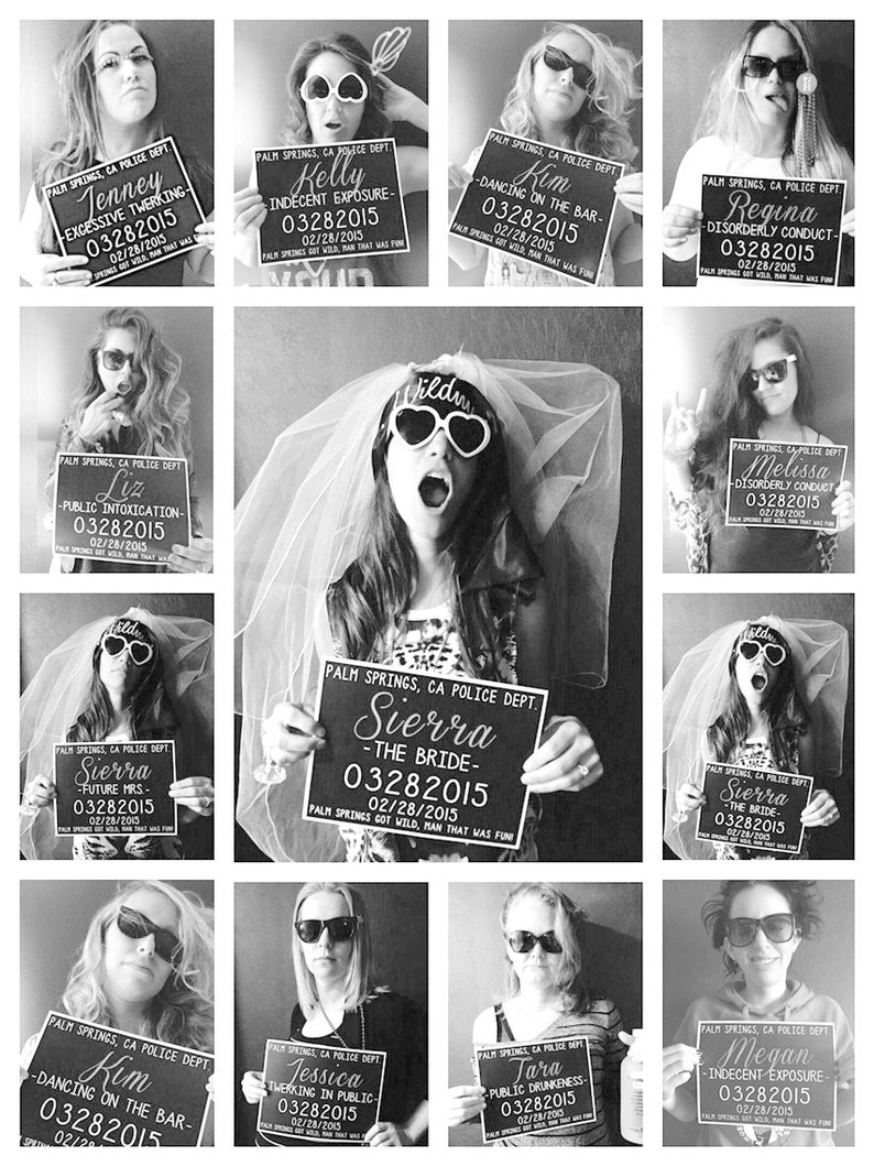 PRINTABLE Bachelorette Party Mugshot Signs.  UP to 5 SIGNS. Customized with your girls' information, and your ink color! 