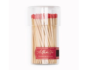 Red matches in a glass jar | Allumette Match Jar with tall red tipped matches | Glass jar of matches | Red matchsticks