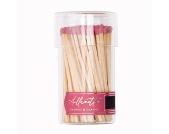 Raspberry Pink matches in a glass jar | Allumette Match Jar with tall pink tipped matches | Glass jar of matches | Raspberry pink matches