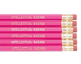 INTELLECTUAL BADASS pencil set. Funny pencils. Pink pencils. Back to school supplies. Gifts for grads. Office supplies. Motivational pencil.