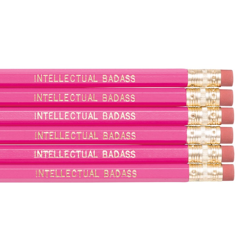 INTELLECTUAL BADASS pencil set. Funny pencils. Pink pencils. Back to school supplies. Gifts for grads. Office supplies. Motivational pencil. image 1
