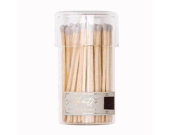 Light Gray matches in a glass jar | Allumette Match Jar with tall gray tipped matches | Glass jar of matches | Gray matchsticks