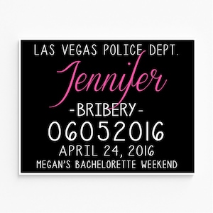 PRINTABLE Bachelorette Party Mugshot Signs.  UP to 10 SIGNS. Customized with your girls' information, and your ink color!
