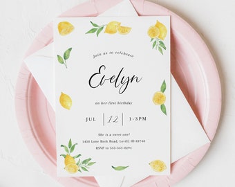 Printable Lemon Birthday Invitation | Sweet One Toddler Birthday Bundle | Editable Lemon Printable Birthday Invite | BDAY-002-Invite A