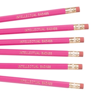 INTELLECTUAL BADASS pencil set. Funny pencils. Pink pencils. Back to school supplies. Gifts for grads. Office supplies. Motivational pencil. image 2