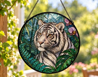 Personalized Tiger Suncatcher, Custom Name Stained Glass Style Decor, Unique Gift for Tiger Lovers
