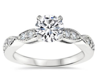 Cinched Diamond Engagement Ring Setting Moissanite Center - Twisted Love