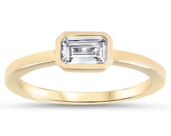 Unique Emerald Cut Engagement Ring Moissanite Ring - Ella