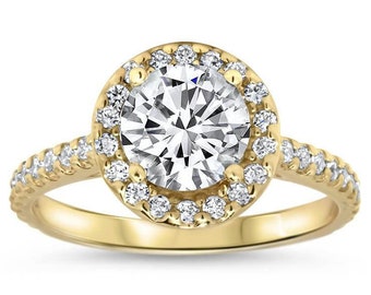 Forever One Moissanite Classic Diamond Halo Engagement Ring - Rae