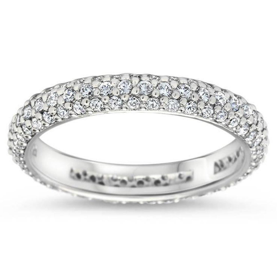 Three Row Diamond Pave Eternity Wedding Band - Pop - Etsy